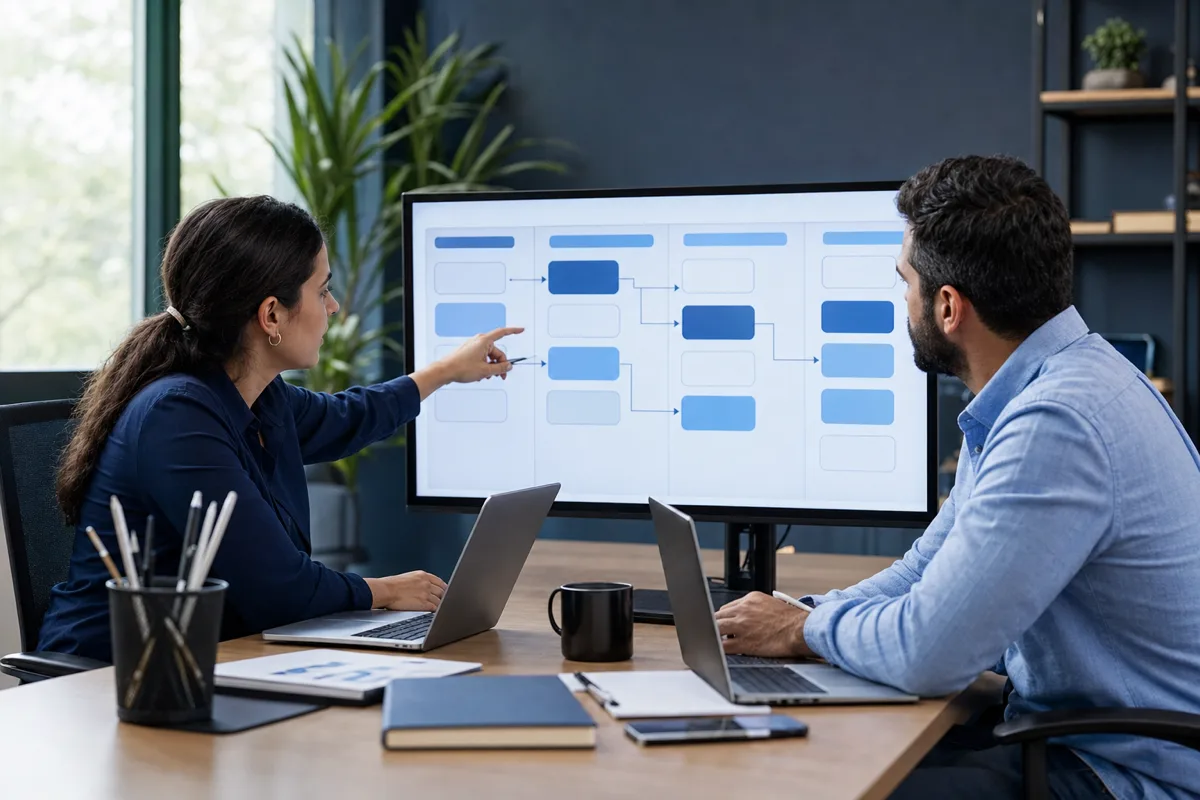 Equipe comercial acompanhando prospecção ativa com IA e oportunidades B2B